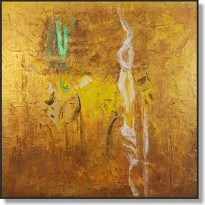 Peinture abstraite dorée de luxe, toile texturée, art mural, peinture à l'huile acrylique moderne faite main, pièce originale pour la décoration intérieure