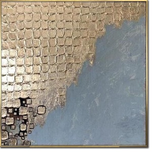 Grandes peintures abstraites grises et dorées sur toile, riche contemporaine, 3D, texturée, feuille d'or, art mural, peinture à l'huile, décoration murale originale pour la maison