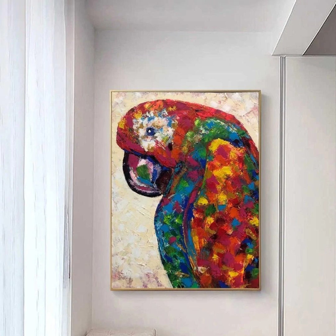 Abstract Parrot Painting Canvas Bright Bird Art Colorful - Etsy UK