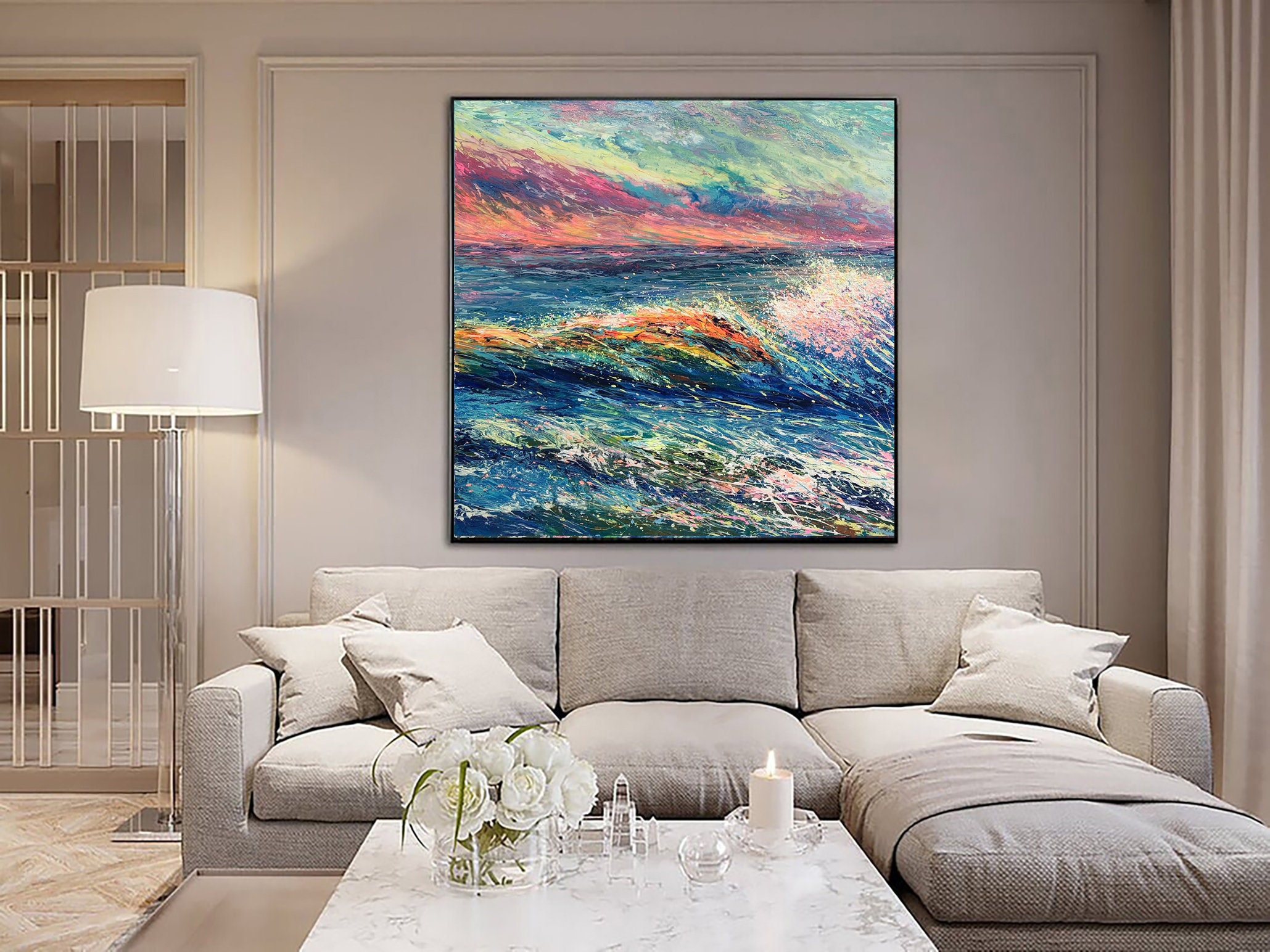 Abstract Seascape Wall Art on Canvas Colorful Artwork Original Etsy UK