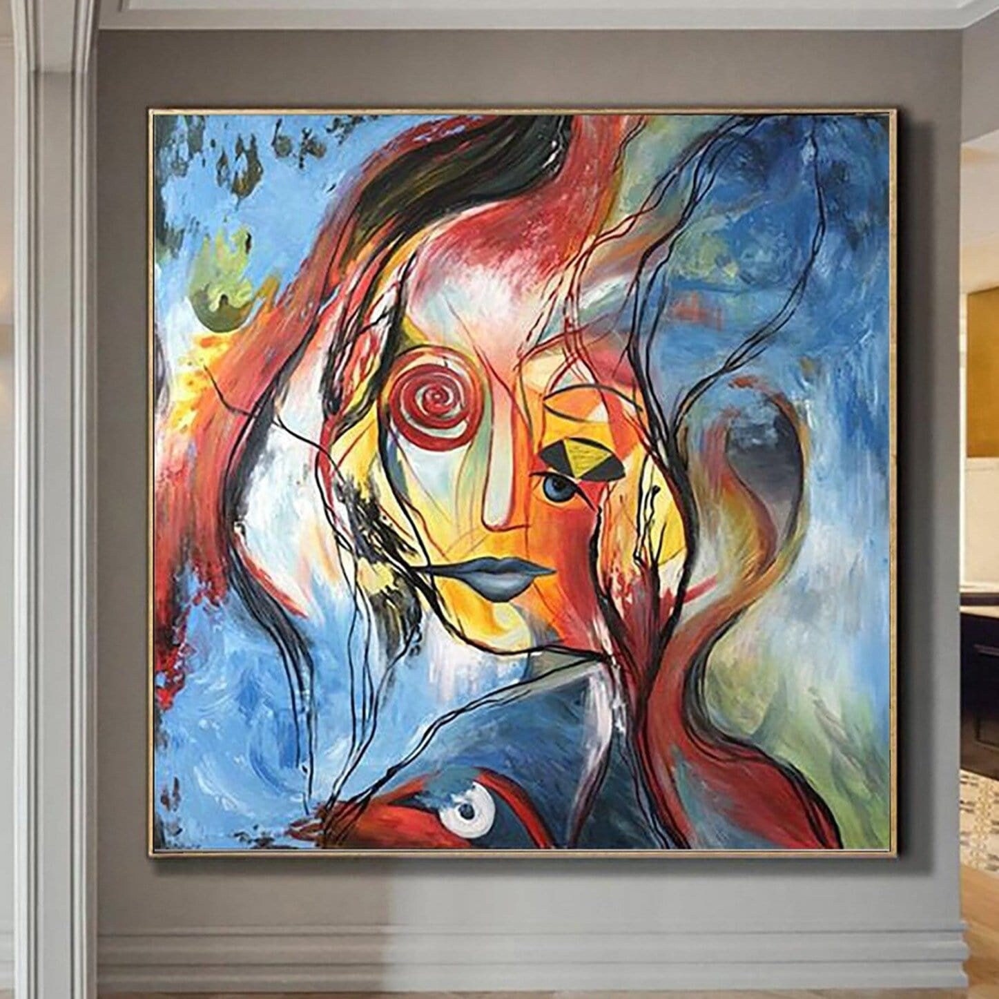 オリジナルの抽象画 カラフルな絵画 顔の抽象画 アートの絵画
