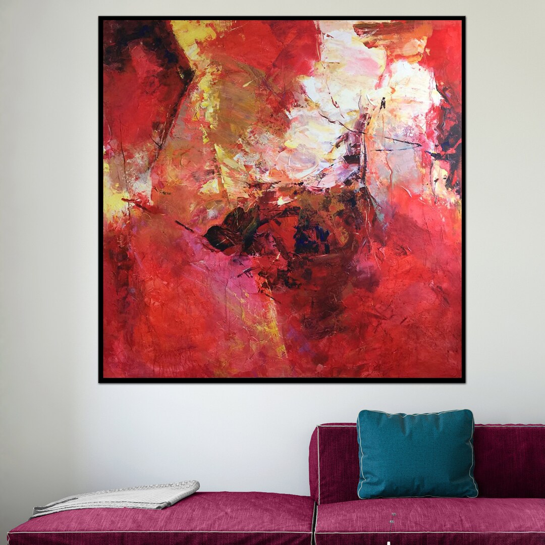Large Red Abstract Painting on Canvas – Textured Autumn Wall Art ...