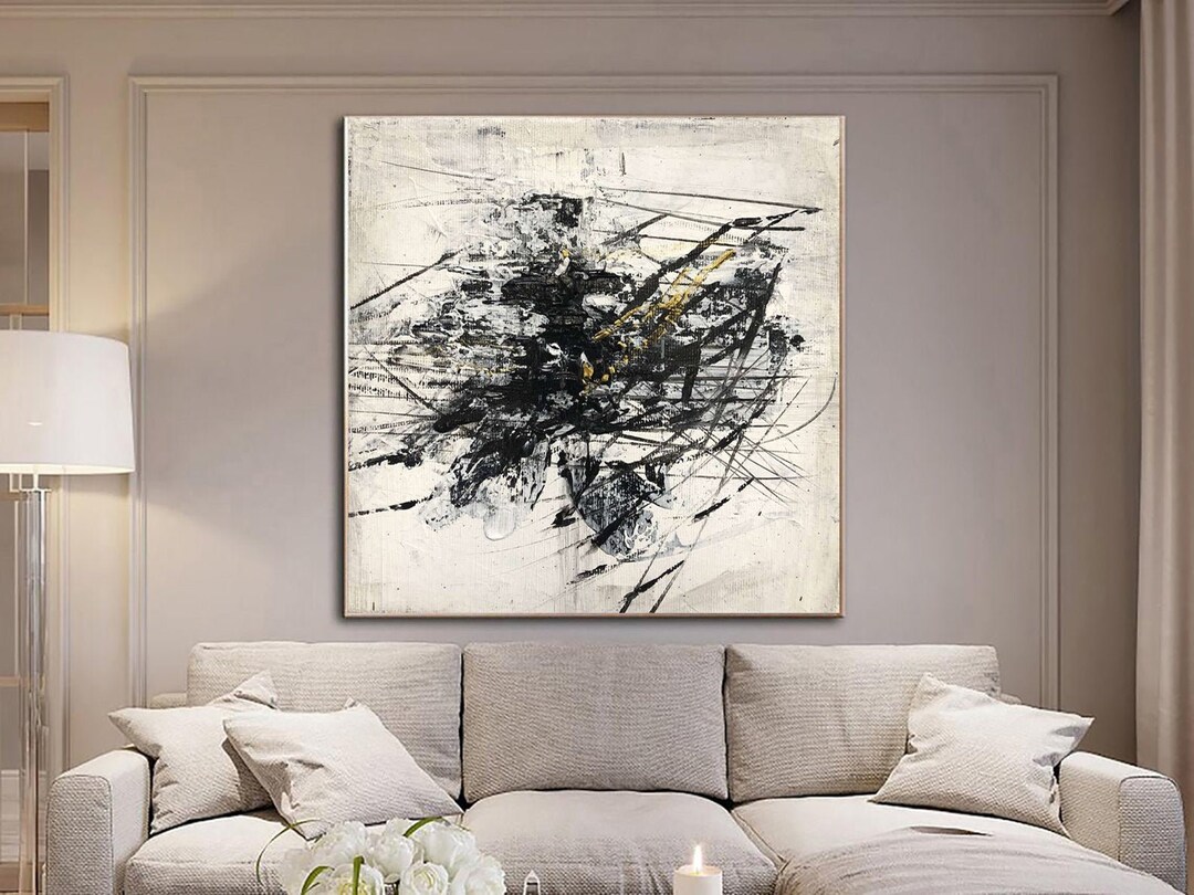 Original Abstract Black and White Paintings on Canvas Modern Oil ...