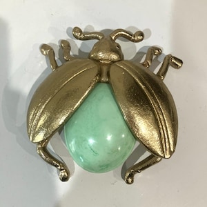 Ladybug Scarab Gold Colored Metal with Green Inlay Figurine Paperweight