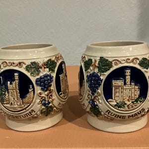 Gerzit Castle On The Rhine Mug Set: West German Beer Stein