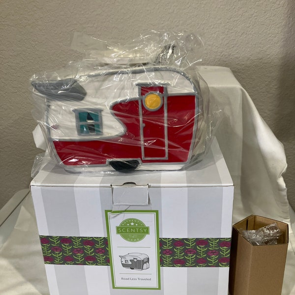 Scentsy Warmer - Full Size Road Less Traveled Red and White Camper - Retired and New in Box