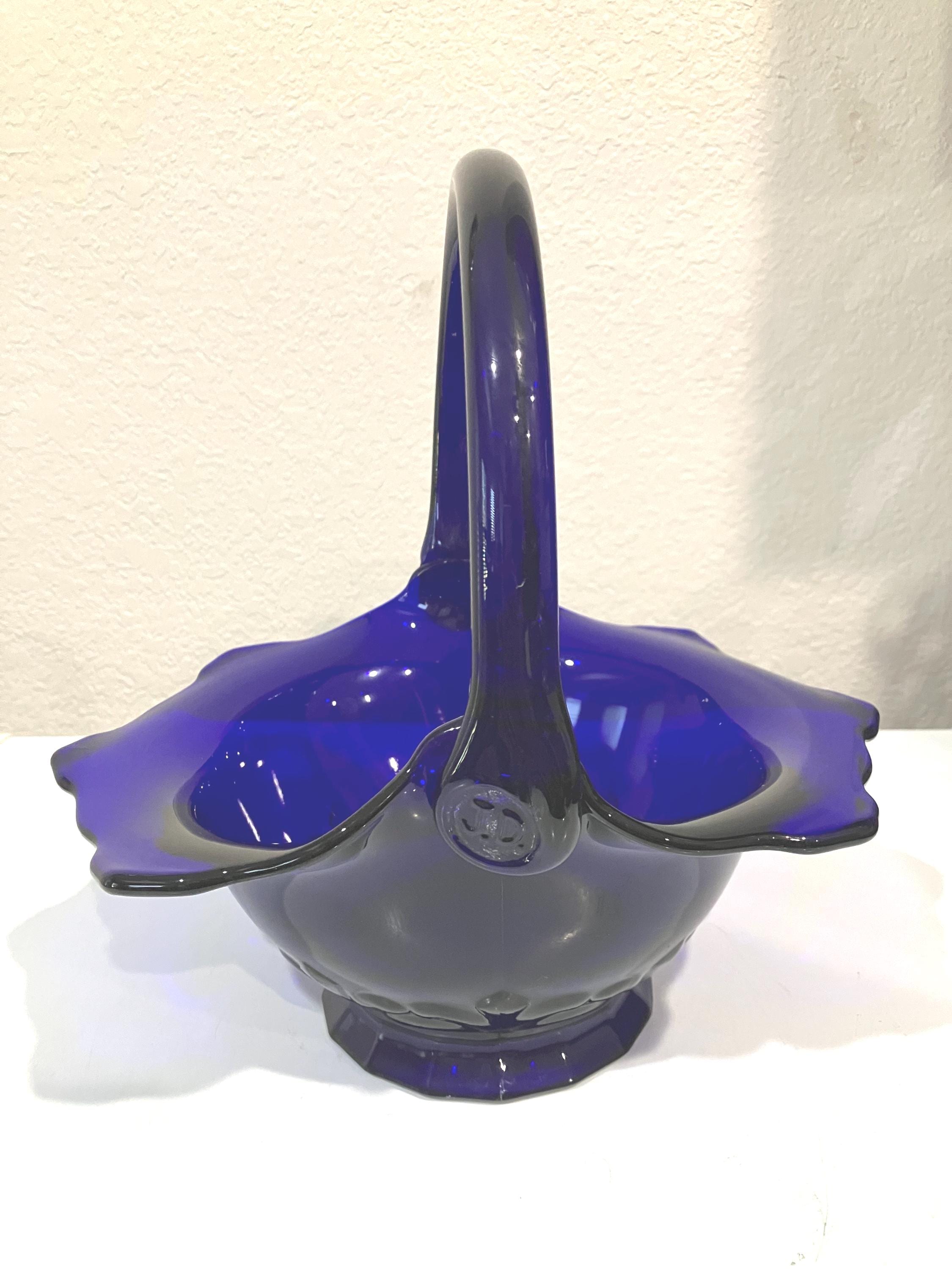Indiana Glass Company Tiara Cobalt Blue Daisy Diane Handled Basket