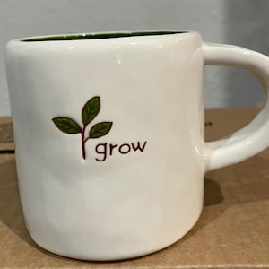 Starbucks GROW Coffee Mug Cup Green Interior 10oz Hand Painted Pottery