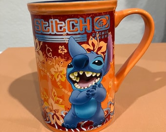 Disney Store 16 oz Stitch Cosmic Kahuna 626 Orange w/Blue Interior Coffee Mug