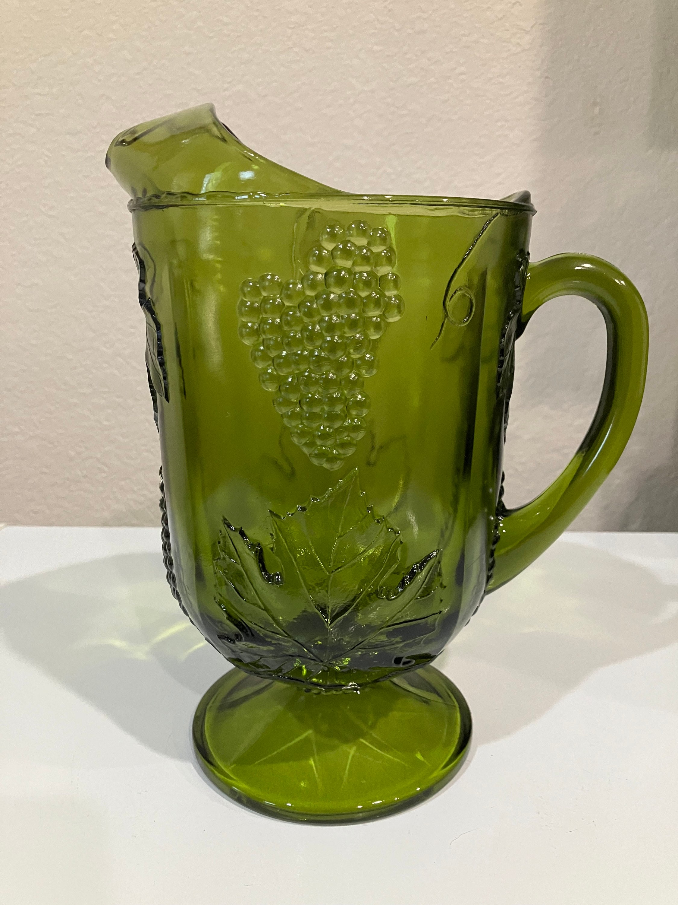 Vintage 64 Oz. Indiana Glass Large Iridescent Green Heavy Footed