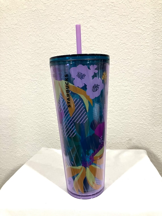 Starbucks 24 Oz Tall Purple Floral Wave Venti Acrylic Cold Tumbler