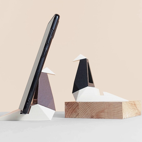 support/stand téléphone portable en bois, 3D design, Élégant et Moderne, cadeau original pour noël