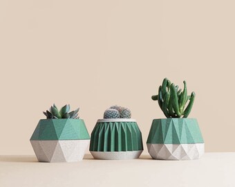 Set of 3D printed Cactus Planters, Succulent Planters, Mid Century Planters, Idea Gift for home