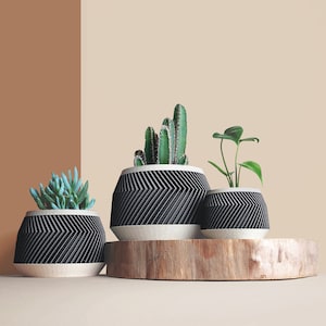 Großer 3D-gedruckter Übertopf aus recycelten Holzfasern für Kakteen, Dekorationsidee für Zuhause/Büro, skandinavisches Design, Geschenk für Zuhause