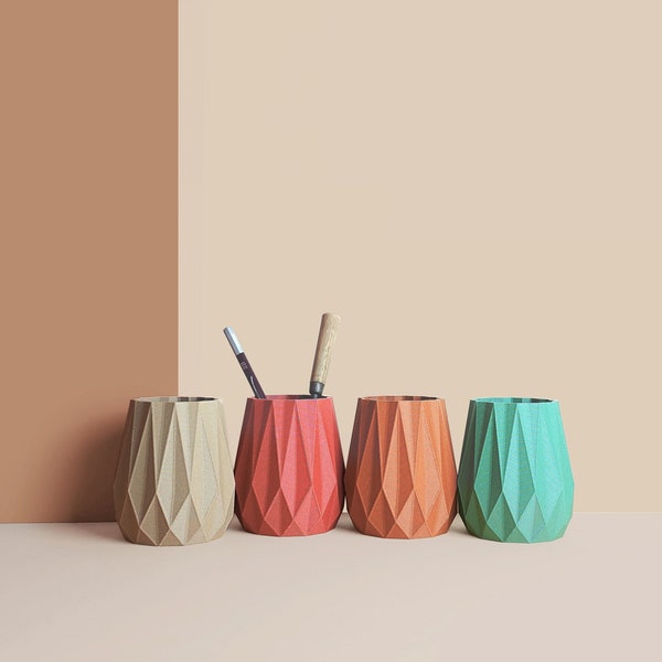 Pot à crayon 3D, organisateur de bureau en bois recyclé, accessoires pour bureau, Rangement et décoration, cadeau pour la Maison