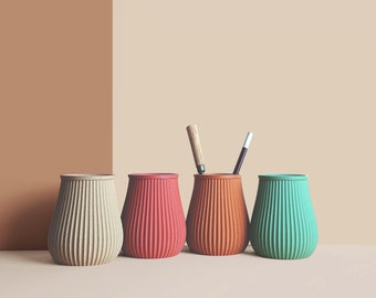 Pencil pot in recycled wood fiber, 3D printing, idea for office accessory, Office storage and decoration, Scandinavian Design, gift for Home