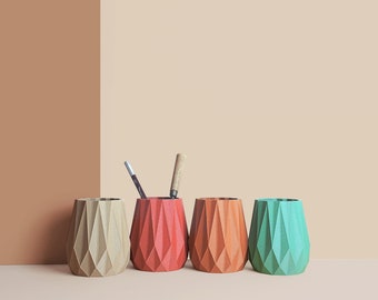 Pot à crayon 3D, organisateur de bureau en bois recyclé, accessoires pour bureau, Rangement et décoration, cadeau pour la Maison