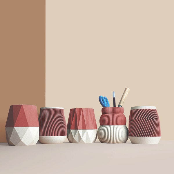 Pot à crayon 3D en fibres de bois recyclés, accessoires pour bureau, Rangement et décoration,  Design Scandinave, cadeau pour la Maison