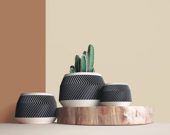 Grand cache-pot imprimé 3D en fibres bois recyclé pour cactus , idée de décoration maison/ bureau, Scandinave Design, cadeau pour la Maison