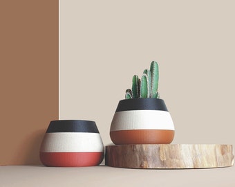 Grand cache-pot imprimé 3D en fibres bois recyclé pour cactus , idée de décoration maison/ bureau, Scandinave Design, cadeau pour la Maison