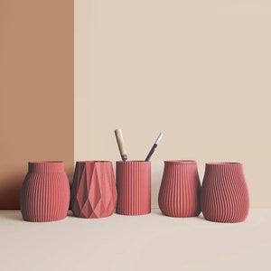 Pot à crayon 3D en fibres de bois recyclés, accessoires pour bureau, Rangement et décoration, Design Scandinave, cadeau pour la Maison image 1