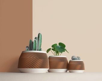 Grand cache-pot imprimé 3D en fibres bois recyclé pour cactus , idée de décoration maison/ bureau, Scandinave Design, cadeau pour la Maison