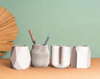 Pencil Holder, Desk Organizer in 3d printing with Recycled Wood , Office Accessories ideas, Storage and Decoration, Home Gift