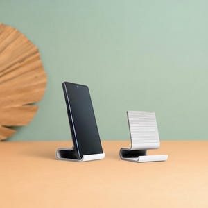 Suporte de design para celular e tablet – Organizador de mesa – Madeira impressa em 3D
