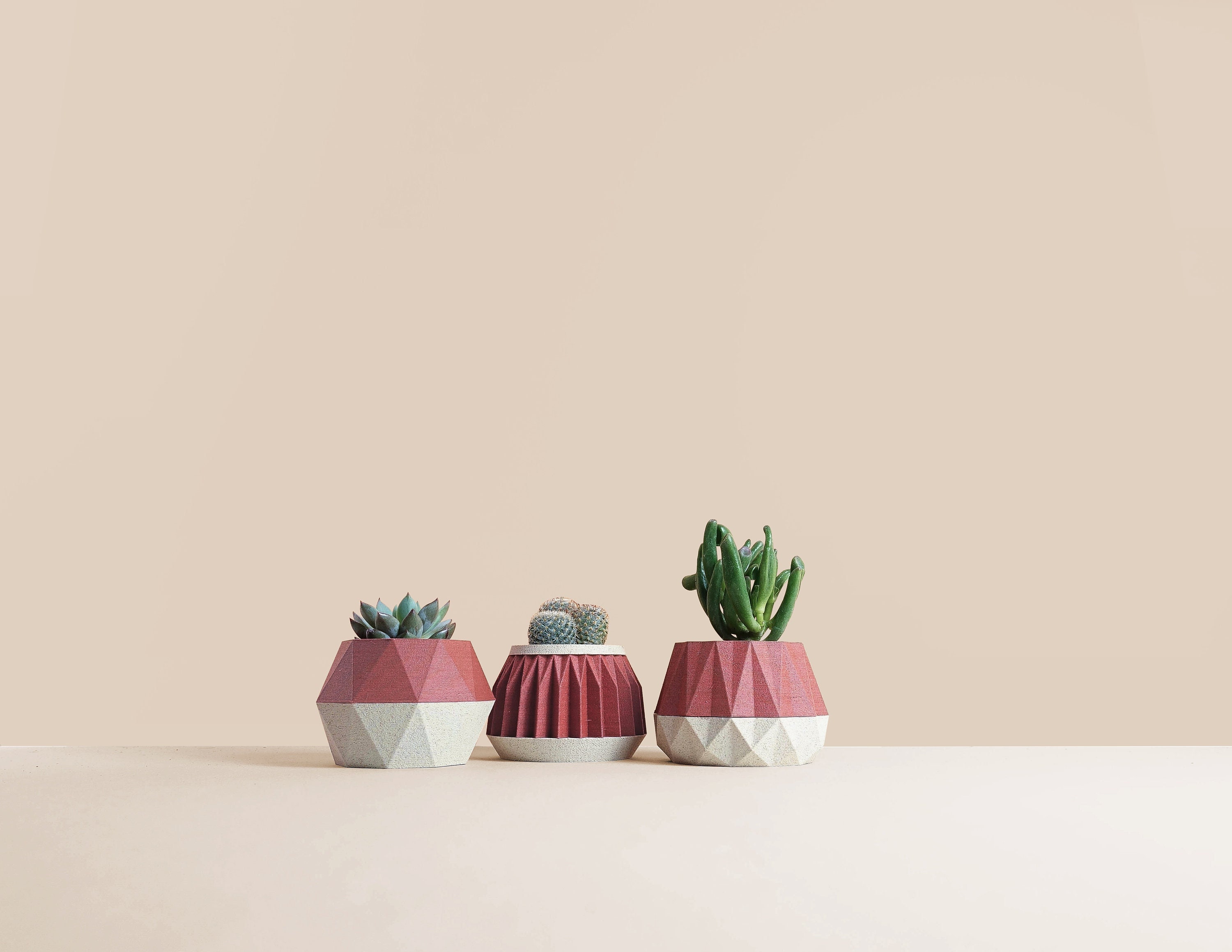 Lot de 3 Cache Pots en Bois Pour Succulente, Cactus, Idée Cadeau La Maison, Design Minimaliste, Déco