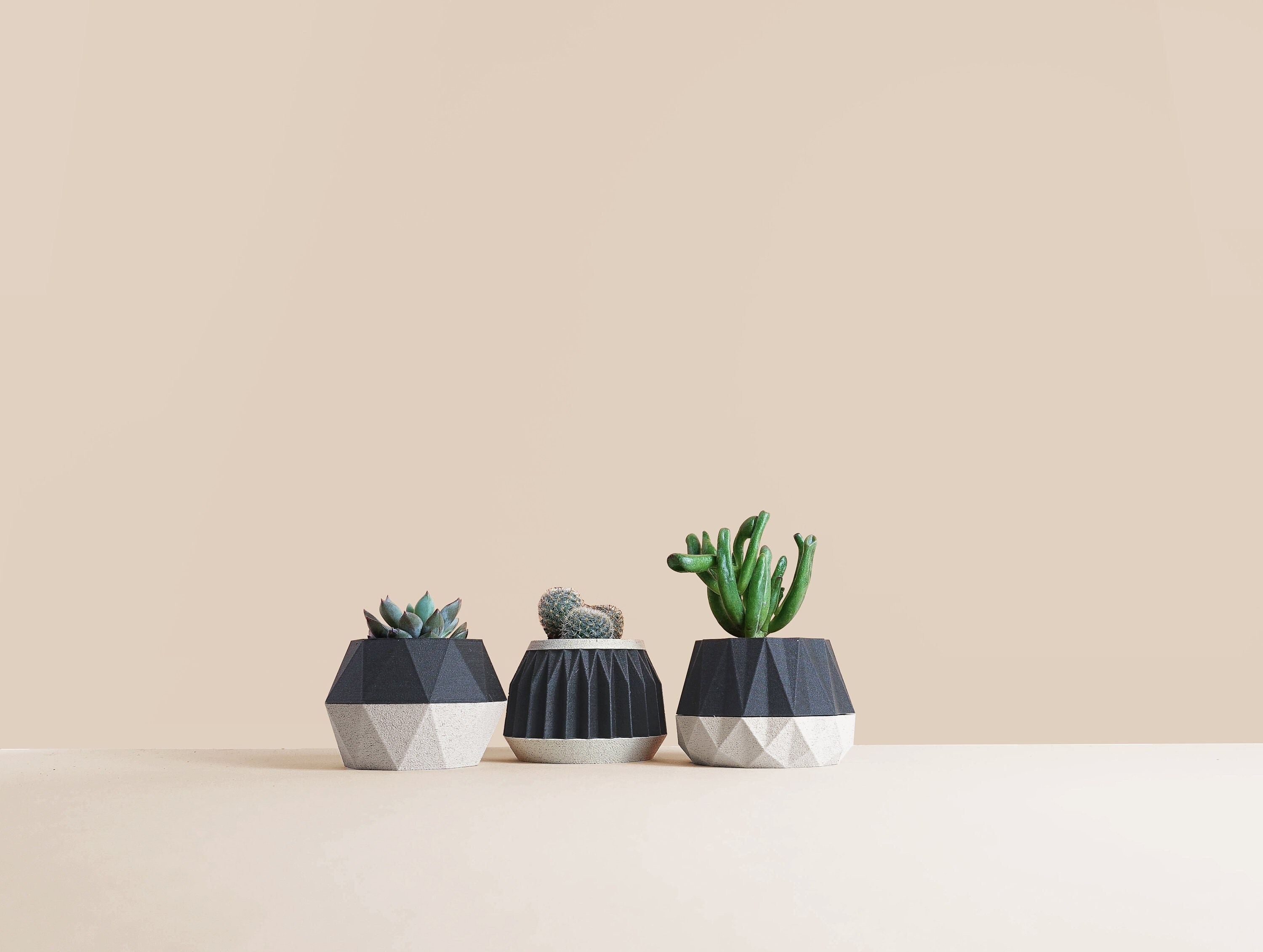 Lot de 3 Cache Pots en Bois Pour Succulente, Cactus, Idée Cadeau La Maison, Design Minimaliste, Déco