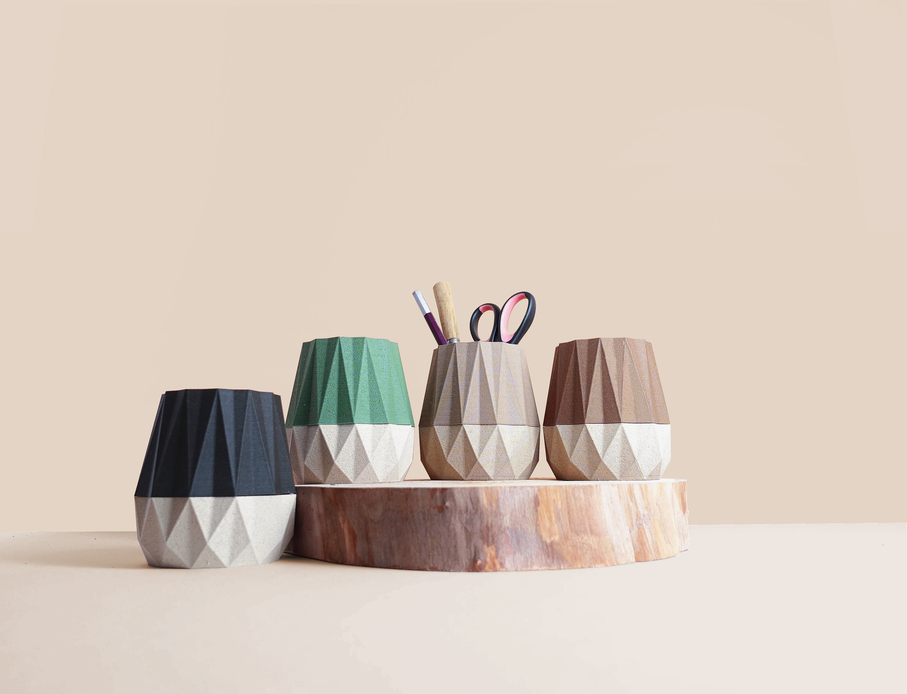 Pot à Crayons 3D en Bois, Idée d'accessoires Pour Bureau, Rangement et Décoration Design Scandinave,