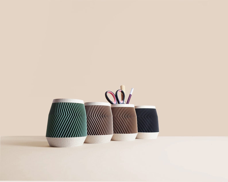 Pot à crayon 3D en fibres de bois recyclés, accessoires pour bureau, Rangement et décoration, Design Scandinave, cadeau pour la Maison image 2