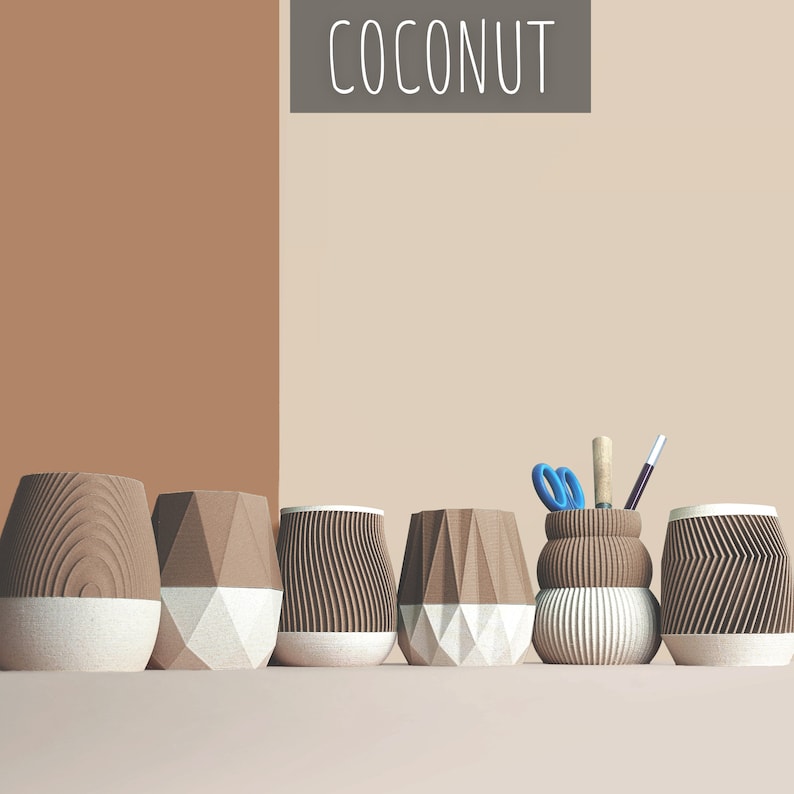 Portalápices 3D, organizador de escritorio de fibra de madera reciclada, complementos de oficina, almacenaje y decoración, regalo para el hogar coconut