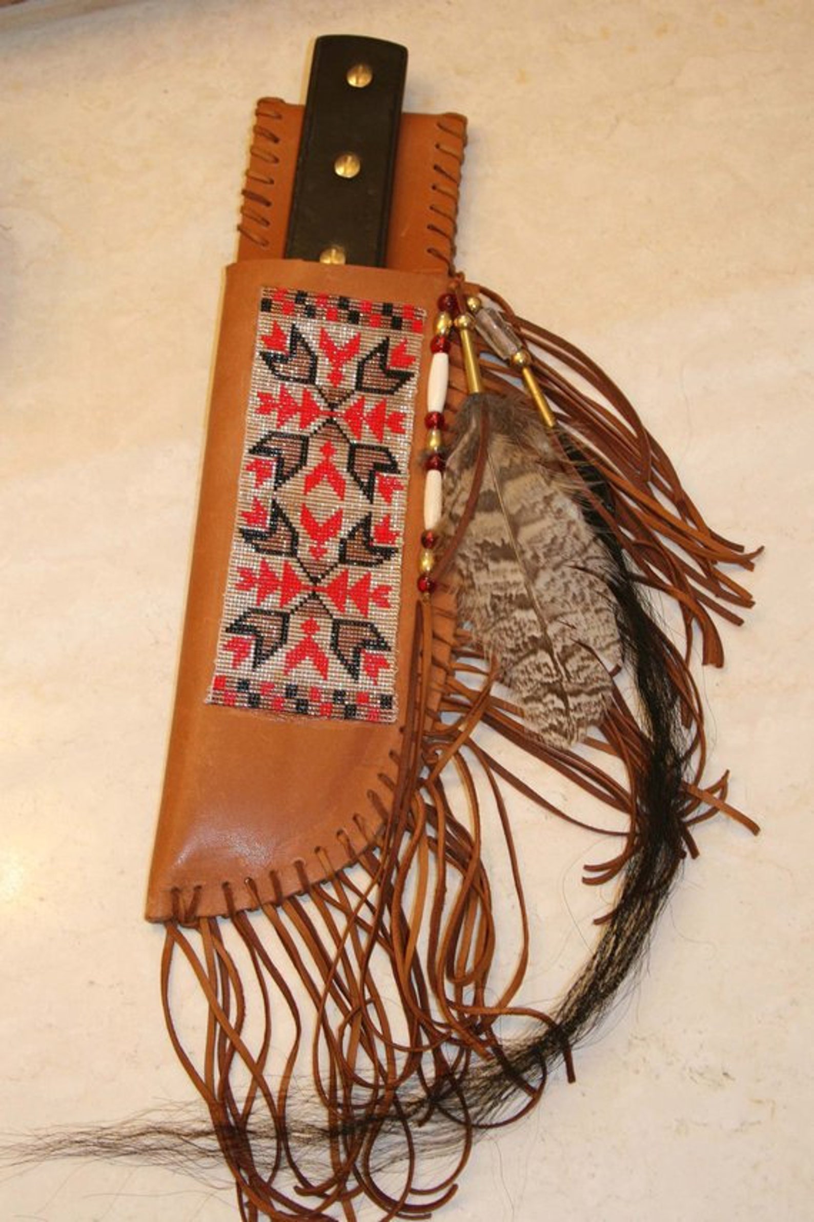 Mountain Man Leather Beaded Knife Sheath and Knife Etsy