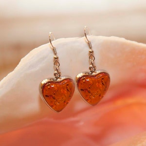 Honey Baltic Amber Sterling Silver Earrings &quot;Dreamy Hearts&quot;