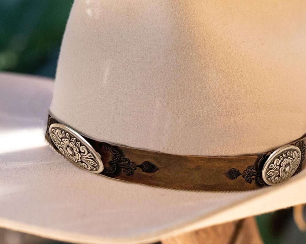Black/Brown Leather Studded Hatband With Silver Cross Conchos – Cowtown Cowboy Outfitters