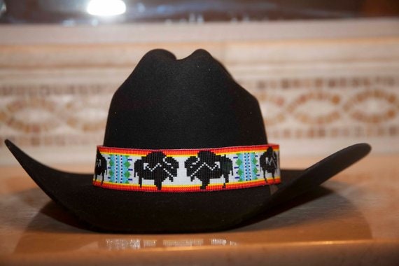 Black Western Hat with Beaded Band Black Straw Frayed Pinch Front Western Hat LIN-83 | Buffalo  main image 2