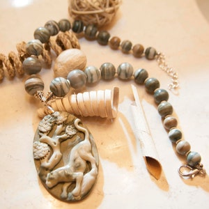 Banded Jasper Necklace  Hand-Carved Cougar Necklace - “Spiritual Warrior”