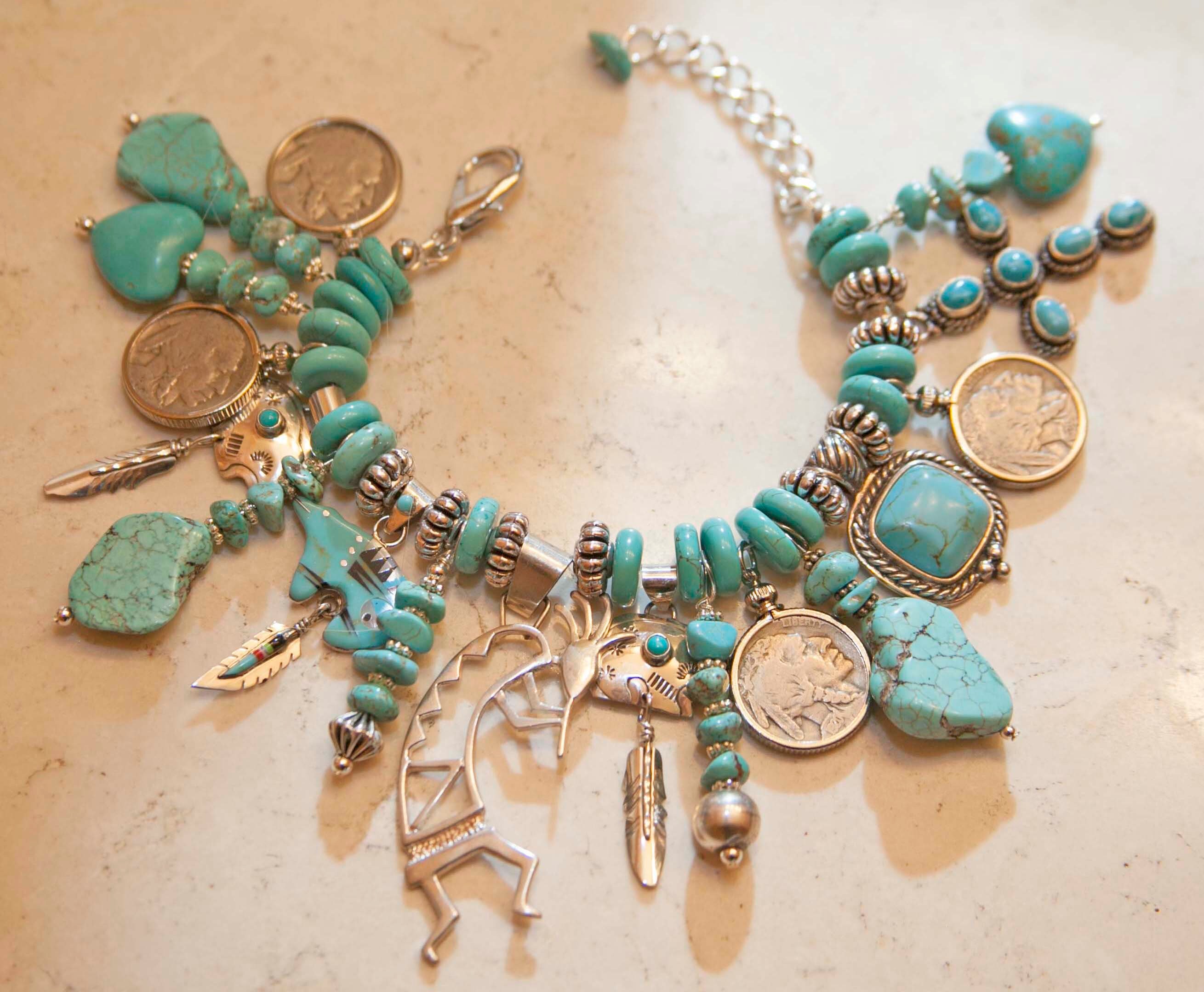 Turquoise Sterling Silver Navajo Kokopelli Charm Bracelet | Etsy