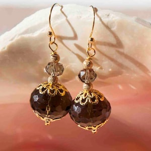 Gold Vermeil Swarovski Smoked Topaz Earrings - “Pure Elegance”