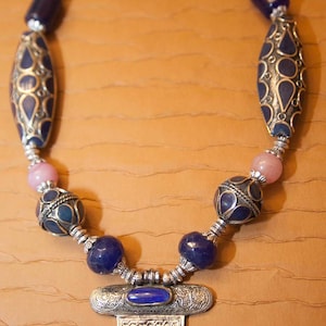 Lapis Lazuli Turkish Cobalt Blue Glass Turkish Pendant Necklace - &quot;Ankara&quot;