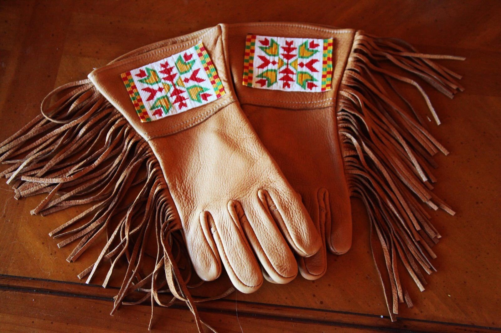 Native American Style Beaded Gauntlets Elk Leather Beaded