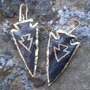 Natural Jasper Arrowhead Earrings 24K Gold Vermeil- &quot;Night Journey&quot;
