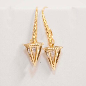 Pyramid Mini Drop Earrings, 24k Gold Vermeil, Valentine Gift for Her  "Reve"