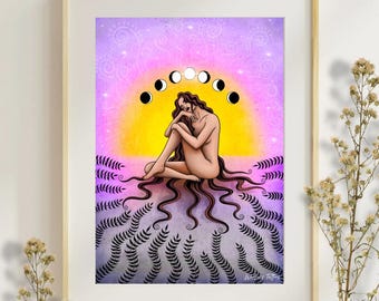 Moon Goddess Art Print | Divine Feminine Celestial Wall Art (A4)