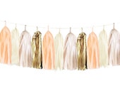 Fully assembled tassel garland- peach-Nude- gold - cream- Tissue Paper Modern Room Tassle Decor Balloon Tails -