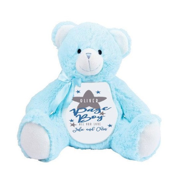 Personalised Teddy Bear Wedding Thank you Page Boy Ring Bearer Present Blue