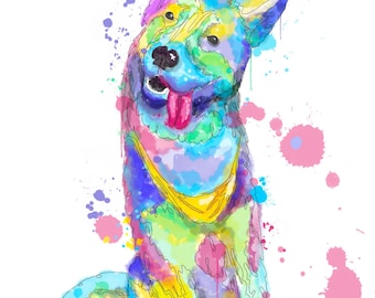Custom Rainbow Watercolor Pet Portrait - Hand-Painted Digital Art of Your Pet