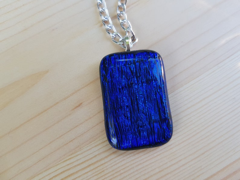 Rectangle Pendant Neon Jewelry Valentine gifts blue Pendant fused glass Cobalt dichroic jewelry