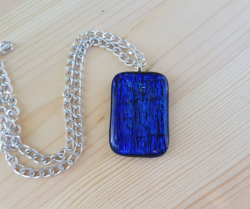 Rectangle Pendant Neon Jewelry Valentine gifts blue Pendant fused glass Cobalt dichroic jewelry
